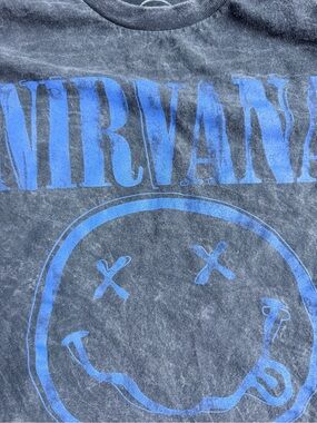 NIRVANA Black Tee with Blue Smiley Print